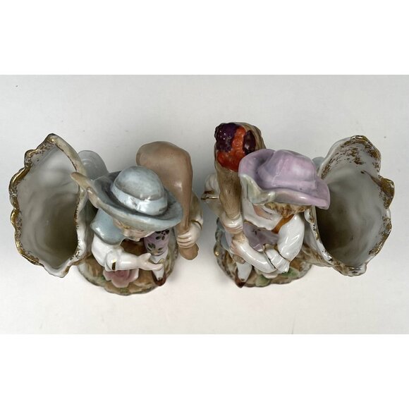 VTG MCM UCAGCO Ceramics Bisque 6" Handpainted Victorian Boy Girl Spill Vases EUC - Picture 5 of 6